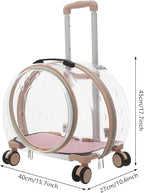 Cat Backpack Carrier, Transparent & Fully Breathable Hard cat Carrier with Rolling Wheels for Kitty Small Dog up to 19lbs, Multiple Carrying Options, Perfect for Travel Hiking, Pink, Clear