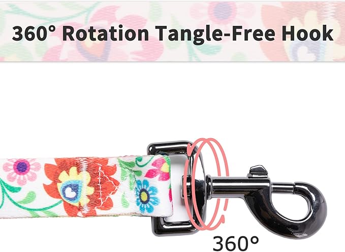 Ihoming Dog Collar and Leash Set for Daily Outdoor Walking Running Training, White Colorful Flowers Design for Small Boys Girls Dogs Cats Pets, S-Up to 20LBS
