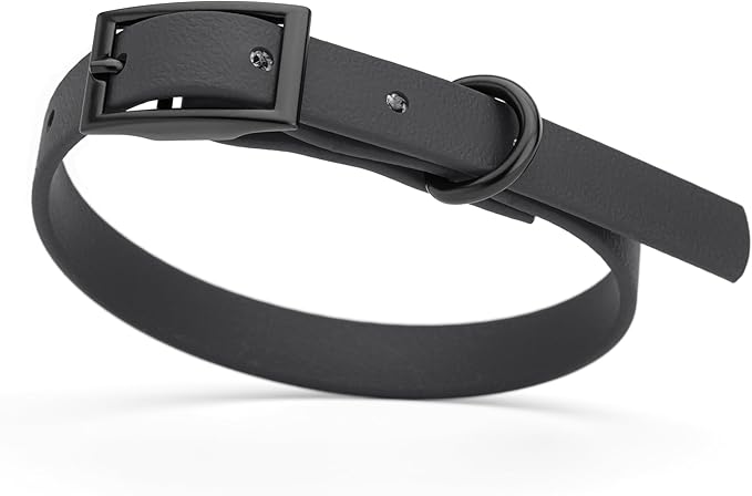 Dogline Biothane Waterproof Dog Collar Strong Coated Nylon Webbing with Black Hardware Odor- Proof for Easy Care Easy to Clean High Performance Fits Small Medium or Large Dogs, Black