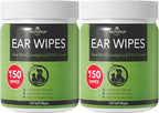 NOVEHA 300PCs Dog Ear Cleaner Wipes, Daily Ear Cleaner for Dogs & Cats - Stop Ear Itching with Aloe, Eucalyptus & Witch Hazel Ear Wipes for Dogs - for Odor Control, Dirt and Wax Removal, Unscented