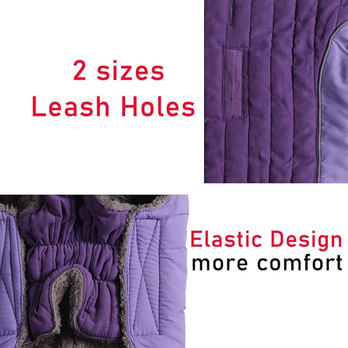 Fleece Dog Hoodie for Large Dogs Super Warm Doggie Jacket for Cold Winter Dog Coats,Purple XXXL