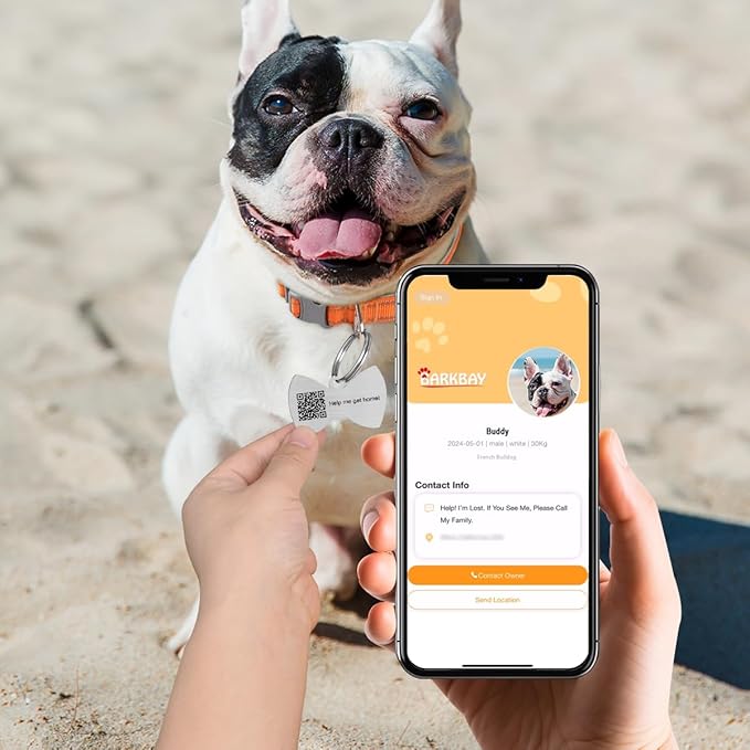 Dog Tags Personalized for Pets,Dog Name Tags QR Code,No Subscription Fees,Modifiable Pet Online Profile,Stainless Steel,No App Required,for Dogs and Cats Small,Medium,Large(Bow Tie,Regular)