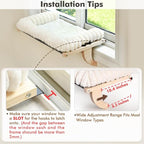 Cloud-Soft Cat Window Sill Perch with Zipper Designed Cushioned Bed, Supportive Cat Window Seat with Premium Solid Wood & Sturdy Metal Frame, Pet Hammock Bed for Large Cats (Medium, White)