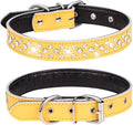 Rhinestones Dog Collar, Adjustable Sparkly Crystal Studded Genuine Leather Pet Dog Collar for Small and Medium Dogs (S, Yellow)