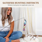 Cat Toys Set Cat Toy Wand Fishing Pole Retractable Teaser & Fuzzy Worm Interactive Kitten Toys Wand Attachments