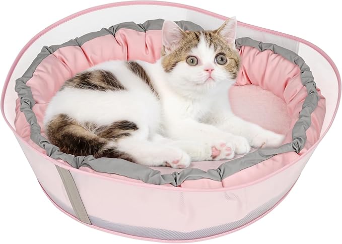Cat Beds for Indoor Cats, Round Dog Bed for Small Dogs, Puppy, Kitten -Soft Plush Washable Cat Bed Calming with Protective Shield (Pink，21 Inches)
