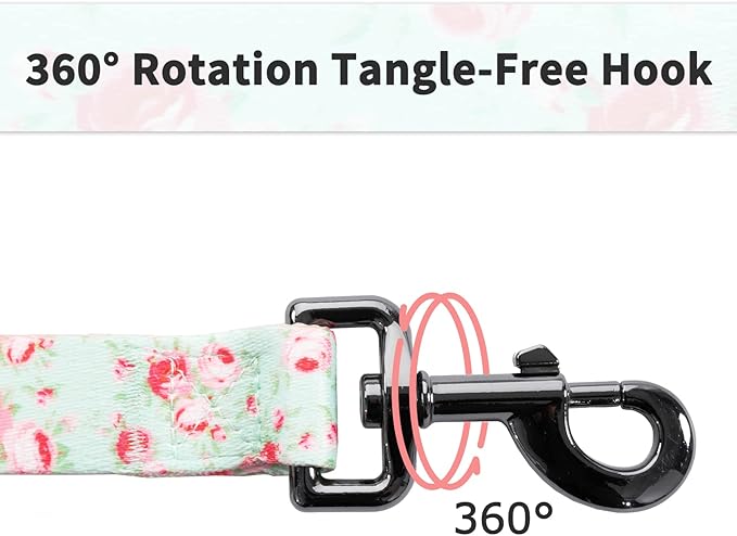 Ihoming Dog Collar and Leash Set for Daily Outdoor Walking Running Training, Floral GreenLake Design for Large Boys Girls Dogs Cats Pets, L-Up to 80LBS