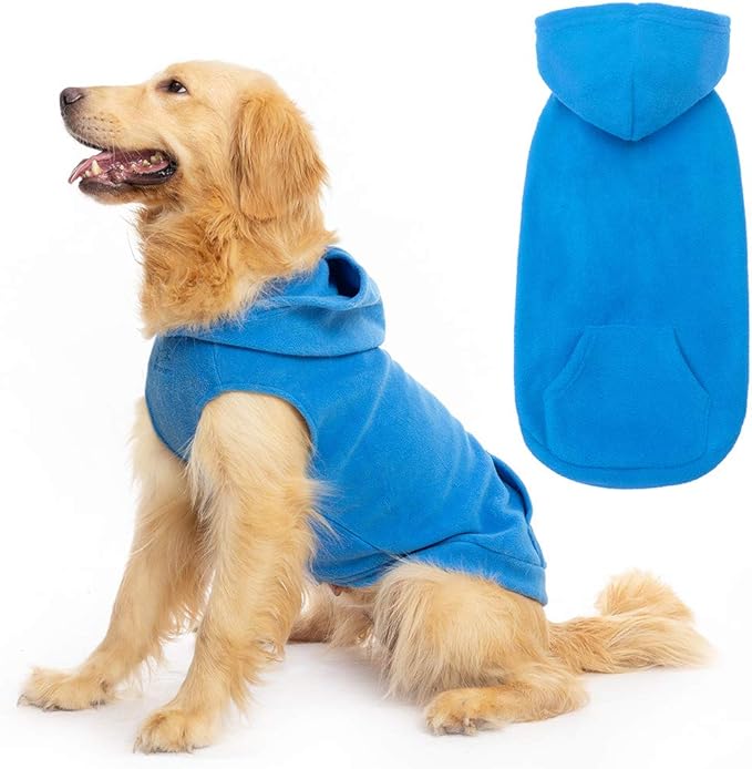 EXPAWLORER Dog Hoodie Fleece Sweater Vest, Hooded Dog Sweatshirt Fall Winter Pet Clothes with Leash Hole, Sleeveless Warm Cozy Puppy Clothing for Cat Small Medium Large Dogs Girl Boy, Blue L