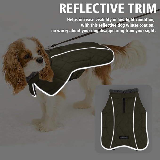 Fragralley Dog Coat Large, Waterproof Dog Jacket with Warm Fleece Lining, Adjustable Reflective Dogs Winter Coat, Turtleneck Pet Coats for Cold Weather (ArmyGreen XXXL)