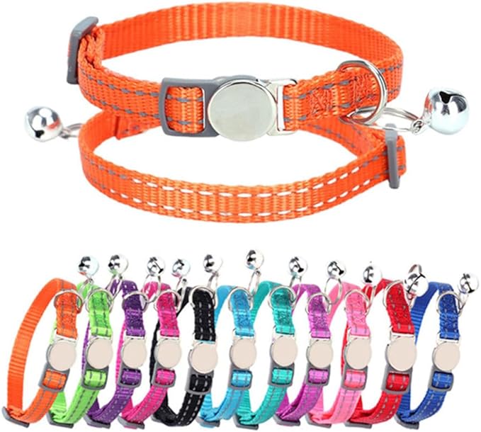 Reflective Cat Collar with Bell, Safety Soft Nylon Breakaway Kitten Collar with Bells, Tiny Puppy Collars for Xs Small Dogs, Neck 7-11 Inch Dark Purple