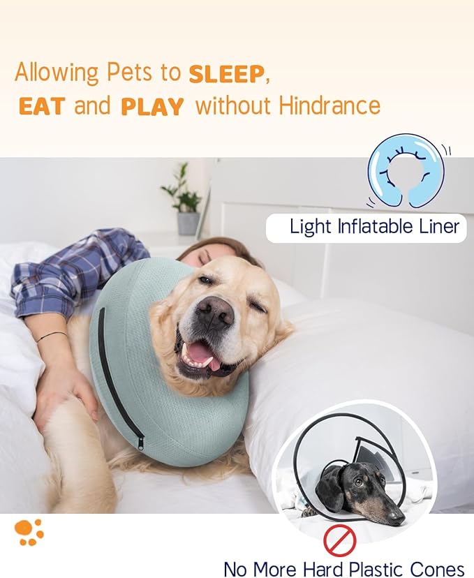 Supet Inflatable Dog Cone Collar Alternative for Large, Medium, & Small Dogs & Puppies - Soft, After Surgery