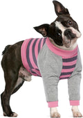 FUAMEY Dog Recovery Sleeve with Elbow Protector,Dogs Shirt Stop Licking Joints,Pet Long Sleeve Suit Protecting Dog's Front Leg Arm Wounds Cover Skin Conditions Pink Stripes M