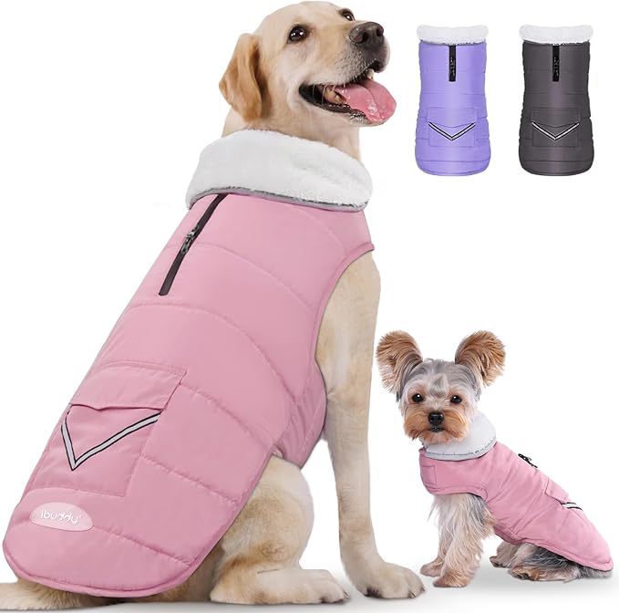 iBuddy Dog Winter Coats with Fleece Vest,Waterproof Warm Dog Snow Jacket Windproof, Reflective Adjustable Pet Dogs Cold Winter Coat for Dogs Girl Boy