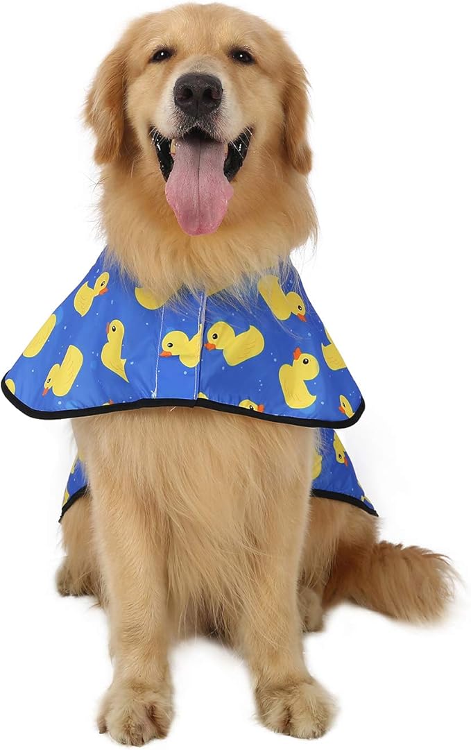 HDE Dog Raincoat Jacket Reflective Adjustable Hooded Pet Poncho Rain Coat with Leash Hole for Small to X-Large Dogs Rubber Ducks - XL