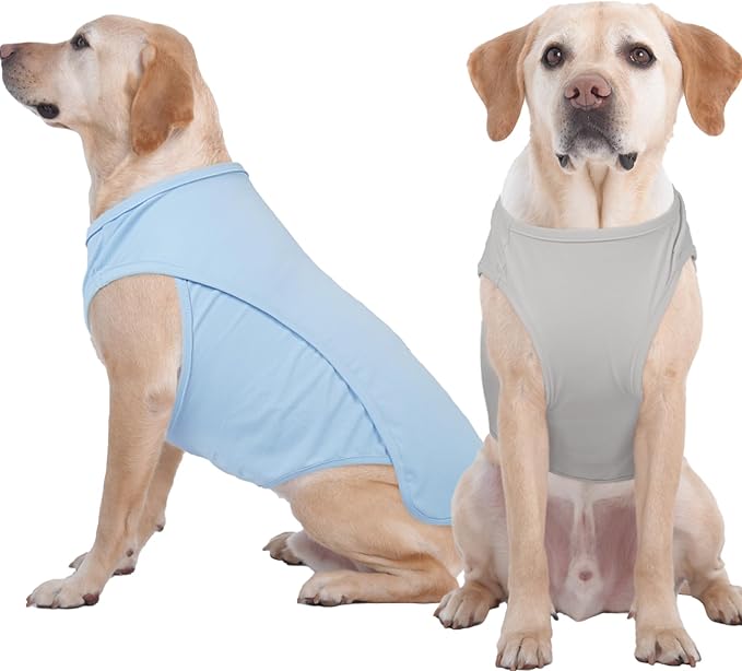 2 Pack Dog Shirt, Quick Dry Cooling Tshirts for Dogs Large, Breathable Durable UPF50+ Summer Clothes, Lightweight Prevent Overheating Vest, Blue+Grey, 3XL
