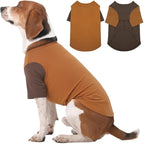 2 Pack Large Dog Shirts for Summer - Stretchy Breathable Cotton Dogs T-Shirt, Protect Skin Easy On and Off Clothes for French Bulldog, Pug, Daily Wear, Walk, Park, Travel, Beach Trips, Brown
