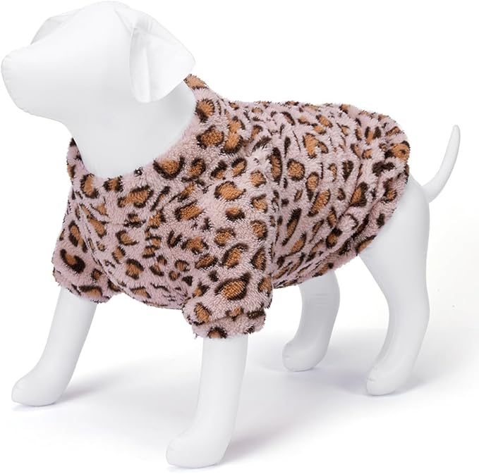 GreenJoy Leopard Print Dog Sweater – Stretchy Fleece Dog Turtleneck Sweatshirt for Puppies & Cats, Soft & Warm Pet Winter Clothes for Small, Medium & Large Dogs (Pink, Medium)