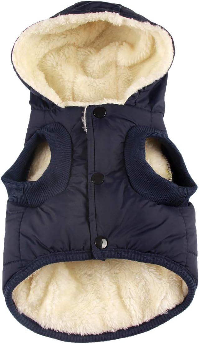 Fleece Lining Extra Warm Dog Hoodie in Winter,Small Dog Jacket Puppy Coats with Hooded,Blue XS