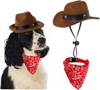 Dog Cowboy Costume Mini Brown Cowboy Hat Pet Bandana Halloween Costume for Cat Size L