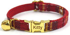 Personalized Cat Collar with Bells,Velvet Customized Small Cat Collar with Name Tag,Pet Collar with Name Phone Number Engraved ID Tags for Boy and Girl Kitten Cats (Red Christmas cat Collar)