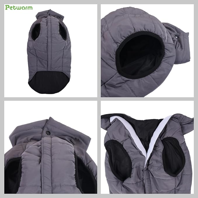 PetWarm Reversible Dog Cold Weather Coats, Waterproof Dog Puffer Vest, Vest for Dogs with Hook-and-Loop Strap, Windproof Outdoor Coat for Winter Walks and Snowy Days, Grey, S