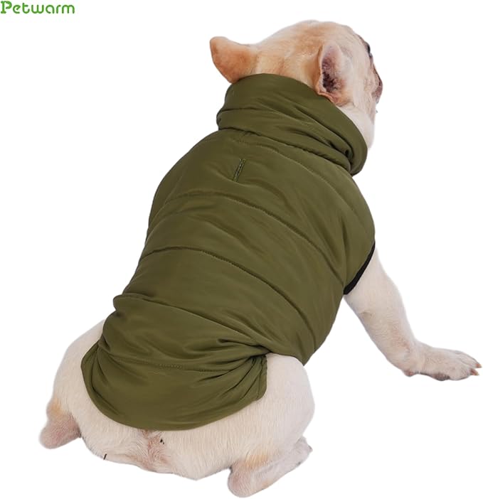 PetWarm Reversible Dog Winter Coat, Windproof Dog Puffer Vest, Soft Vest for Dogs with Hook-and-Loop Strap for Easy Dressing, Waterproof Coat for Dogs with Adjustable Fit, Green, 2XL