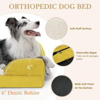 Comfort Expression Orthopedic Dog Bed for Extra Large Dogs 53x42 Inch, Waterproof Egg Crate Foam XXL Pet Bed with Removable Bolsters, Dog Couch with Washable Cover & Non-Slip Bottom, Spicy Mustard