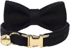 Personalized Cat Collar with Bells,Velvet Customized Small Cat Collar with Name Tag,Pet Collar with Name Phone Number Engraved ID Tags for Boy and Girl Kitten Cats (Black)