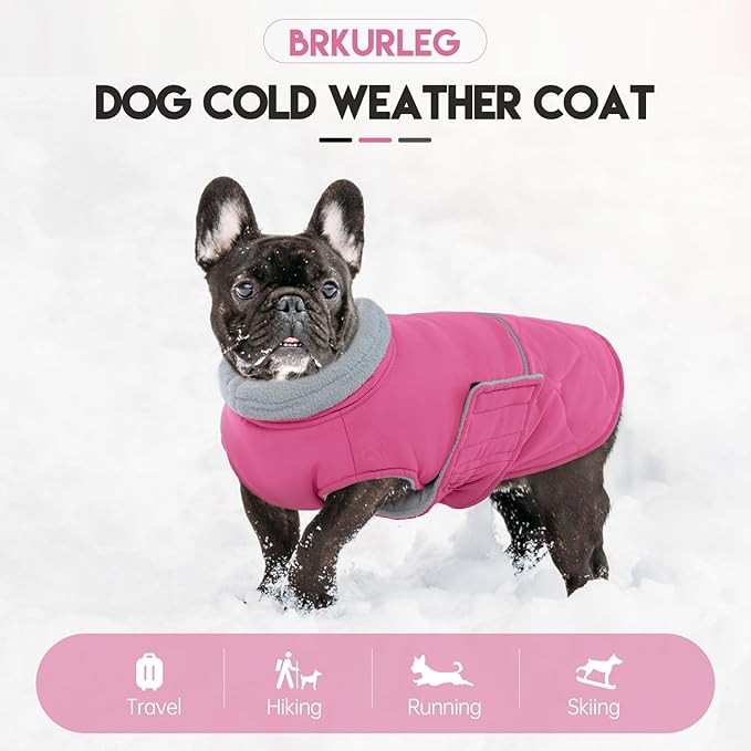 BRKURLEG Dog Winter Jacket, Warm Dog Winter Coats for Small and Medium Large Dogs, Reflective Adjustable Pet Cold Weather Coats, Waterproof Dogs Snow Jacket Clothes Fleece Vest (L, Rose Red)
