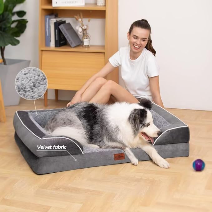 Comfort Expression Orthopedic Dog Bed for Extra Large Dogs 53x42 Inch, Waterproof Memory Foam XXL Pet Bed with Removable Bolsters, Dog Couch with Washable Cover & Non-Slip Bottom, Silver Grey