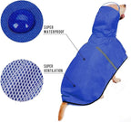 Dog Raincoat with Adjustable Belly Strap and Leash Hole - Hoodie with Reflective Strip - Waterproof Slicker Lightweight Breathable Rain Poncho Jacket for Medium Large Dogs - Easy to Wear