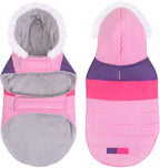 HDE Dog Puffer Jacket Fleece Lined Warm Dog Parka Winter Coat with Harness Hole Pink Stripe - M