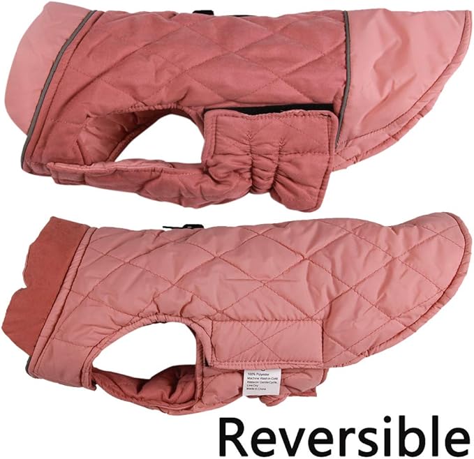 Reversible Dog Coats for Medium Dogs Waterproof Warm Dog Jacket for Cold Winter,Pink L