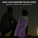 PETDSH Dog Coat Small, Windproof Dog Jacket with Warm Fleece Lining, Thickened Collar Dogs Winter Coat, Adjustable Reflective Pet Coats for Cold Weather (Purple, Small)