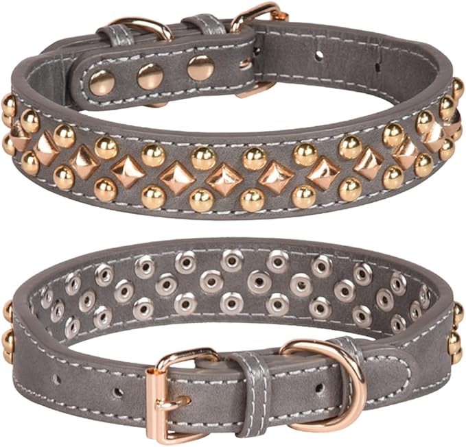 Spiked Dog Collar Soft Pu Leather Mushrooms Rivet Spike Studded Puppy Adjustable Pet Collars for Small Breeds (M, Grey3)