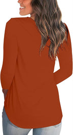 Tobrief Women's Long Sleeve V-Neck Shirts Fall Graphic Tees Loose Casual T-Shirt