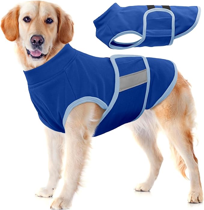 IDOMIK Warm Fleece Dog Sweater for Large Dogs,Soft Winter Dog Fleece Jacket Coat for Fall Cold Weather,Adjustable Fleeced Vest with Reflective Strips,Pullover Pet Sweatshirt for Girl Boy Dogs,Blue,2XL