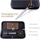 Professional Dog Grooming Scissors Straight 7.5" Pet Grooming Shears for Cutting Small Dogs Cat Thick Hair Japan 440C Stainless Steel Right Handed(7.5in Straight, Gold)