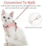 Cat Vest Harness and Small Dog Vest Harness for Walking, All Weather Mesh Harness, Cat Vest Harness with Reflective Strap, Step in Adjustable Harness for Small Cats (Pink-Pattern)