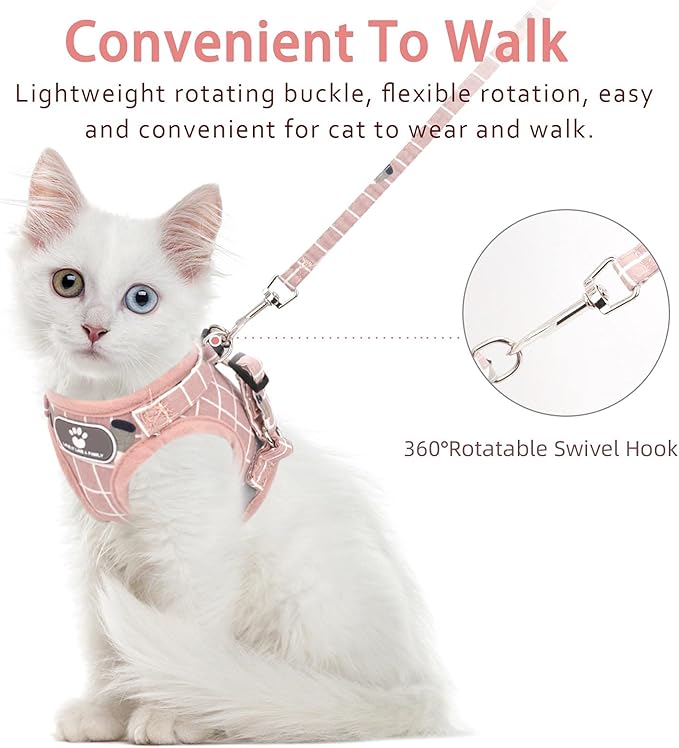 Cat Vest Harness and Small Dog Vest Harness for Walking, All Weather Mesh Harness, Cat Vest Harness with Reflective Strap, Step in Adjustable Harness for Small Cats (Pink-Pattern)