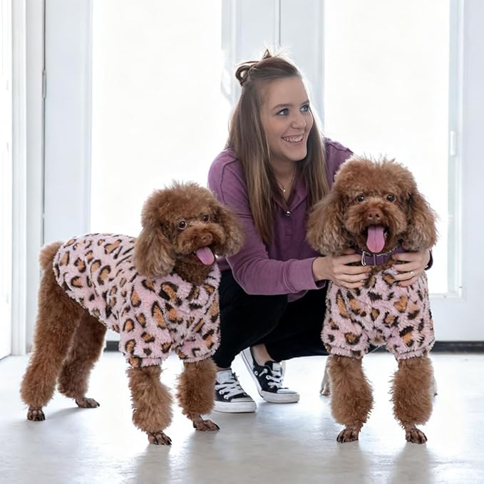 GreenJoy Leopard Print Dog Sweater – Stretchy Fleece Dog Turtleneck Sweatshirt for Puppies & Cats, Soft & Warm Pet Winter Clothes for Small, Medium & Large Dogs (Pink, Large/X-Large)