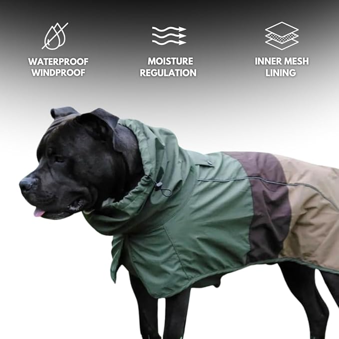 Spark Paws Dog Raincoat, Waterproof Windproof Rain Jacket, for Small Medium Large Extra Large Dogs, Reflective Breathable Full-Body Coverage Dry Suit - Green Brown Tan, M