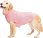 Mihachi Turtleneck Dog Sweater - Winter Coat Apparel Classic Cable Knit Clothes with Leash Hole for Cold Weather, Ideal Gift for Pet in New Year Pink 2XL