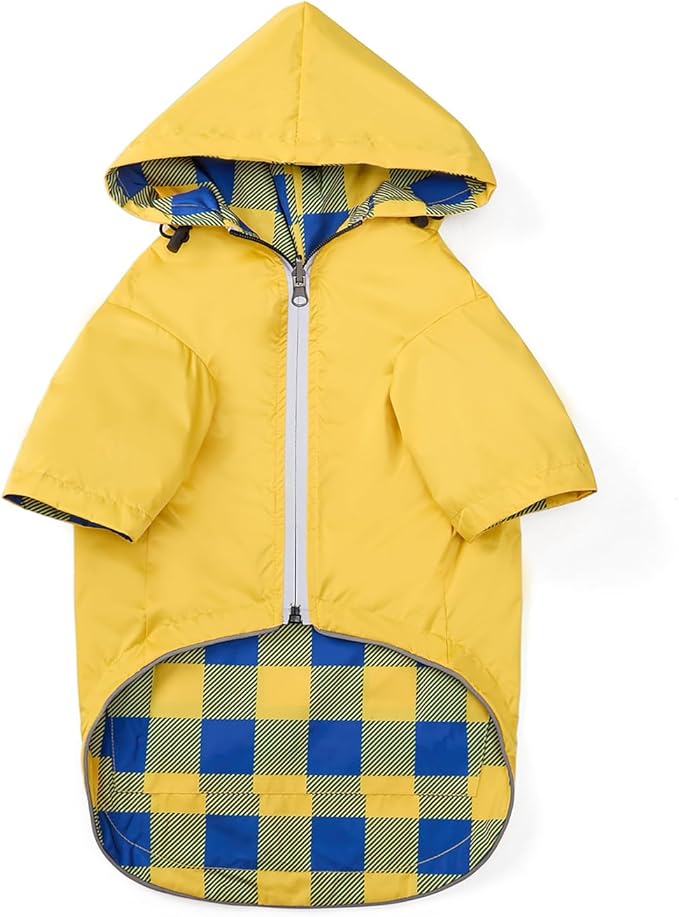 Dog Raincoat Dogs Waterproof Reversible rain Jacket Dog Small Medium Breeds Reflective Zipper Storage Pocket Harness Hole - Yellow - XL