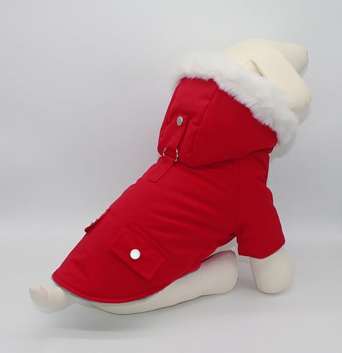 Pet Warm Dog Coat for Winter Cold Weather Clothes Hooded Dog Jacket Small Puppies Medium Large Dog Cat Clothes Insulated Padded Snow Parka (Red, Small)