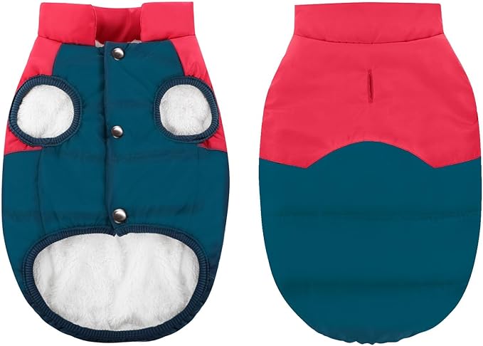 ASENKU Dog Winter Coat - Waterproof Windproof Dog Jacket, Warm Snowproof Doggie Puffer Vest for Cold Weather, Lightweight Snow Coats for Small Medium Large Dogs (Red&Navy, XXL)