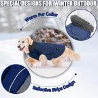 EMUST Winter Coat for Large Dogs, Windproof Dog Jacket for Cold Weather, Extra Warm Dog Winter Clothes for Small Medium Large Dogs, Dark Blue, XXL