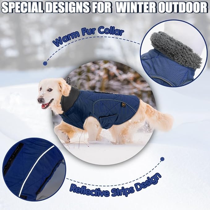 EMUST Winter Coat for Large Dogs, Windproof Dog Jacket for Cold Weather, Extra Warm Dog Winter Clothes for Small Medium Large Dogs, Dark Blue, XXL