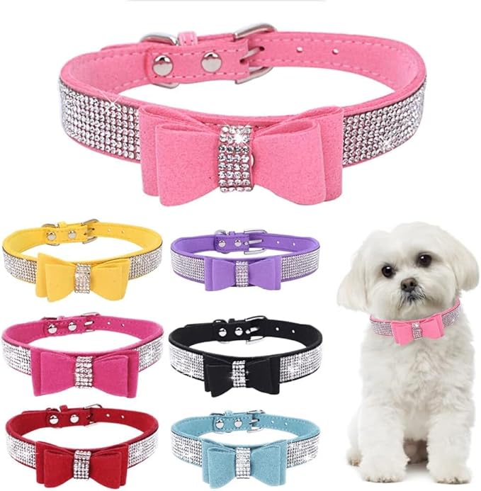 Serijoars Small Dog Collar with Rhinestone Crystal Diamond Colorful Bling Girl Puppy Cat Collars (XS, Pink1)