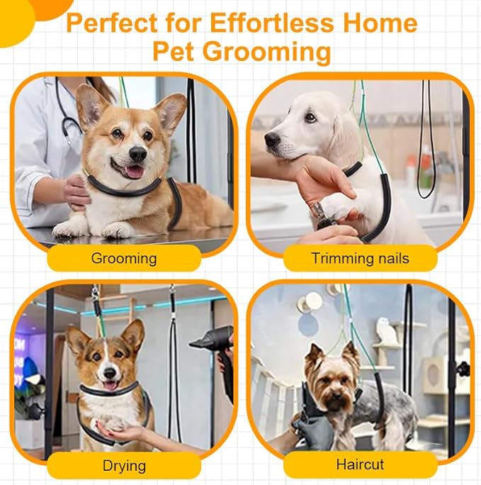 Foldable Dog Grooming Arm with Hammock & Clamp - Adjustable Height 20"-35" - Pet Grooming Table Accessories with No-Sit Holder, Grooming Restraint for Small, Medium Dogs at Home or Salon